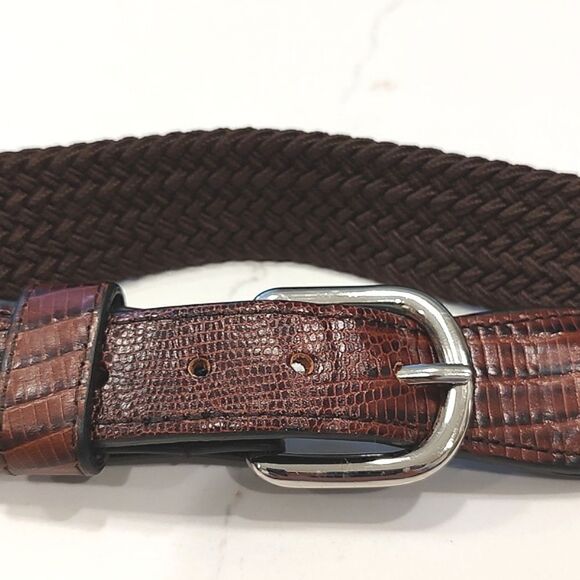 Men's Full Grain Leather Brown Woven Belt Size 40 - Picture 10 of 11